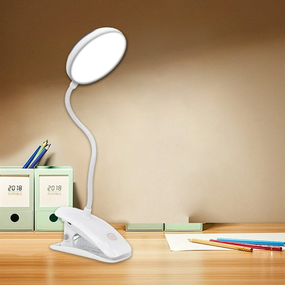 Lámpara de escritorio LED con clip y carga USB | Luz de lectura portátil con cuello de cisne flexible | Luz de noche para estudio en la oficina y videollamadas