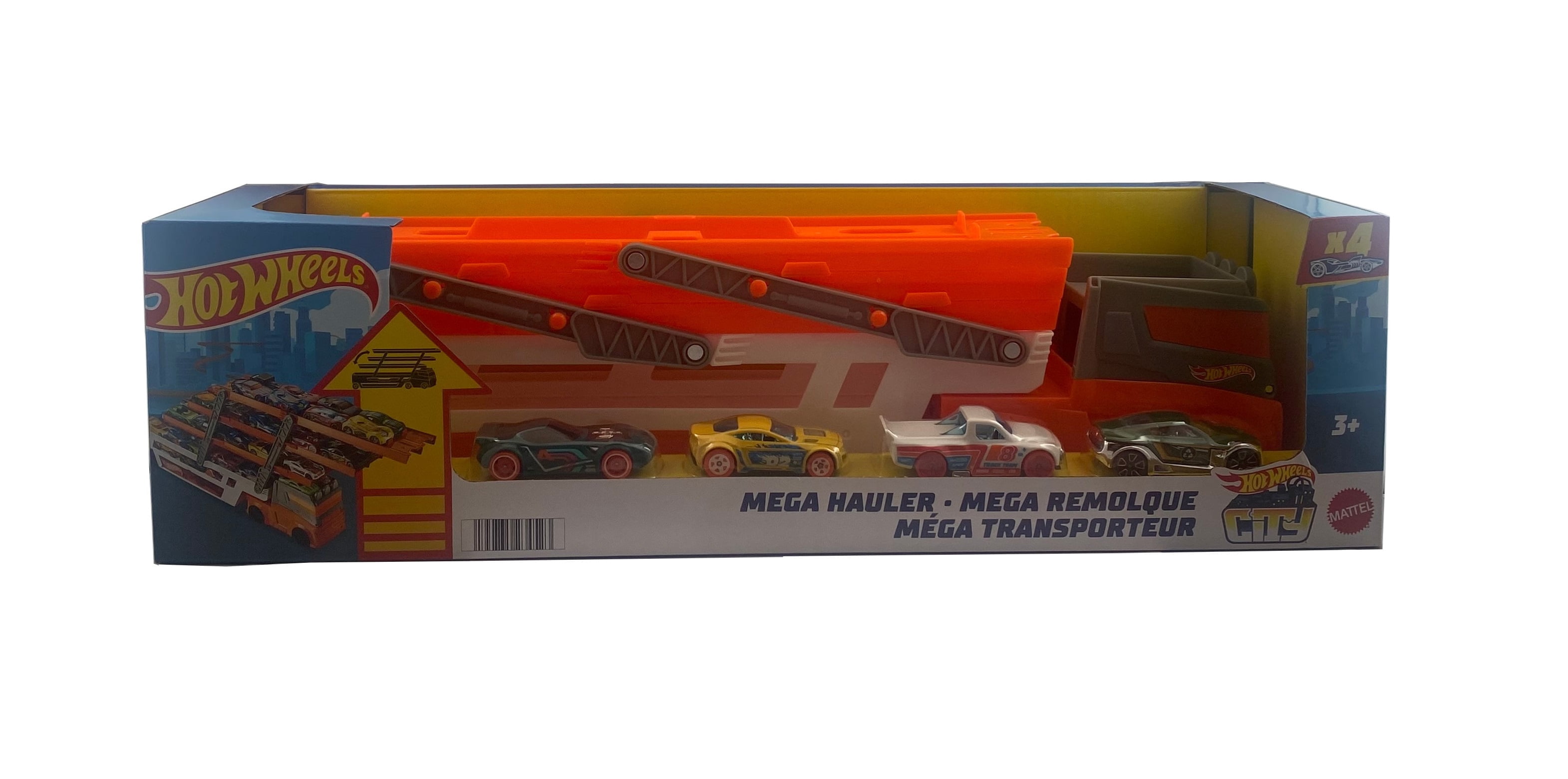 Huge Hot Wheels City Mega Hauler With 4 Cars-New