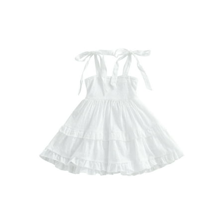 

Lamuusaa Infant Baby Girls Dress Summer Bandage Straps Sleeveless A-line Dress for Toddler Beach Party Wear