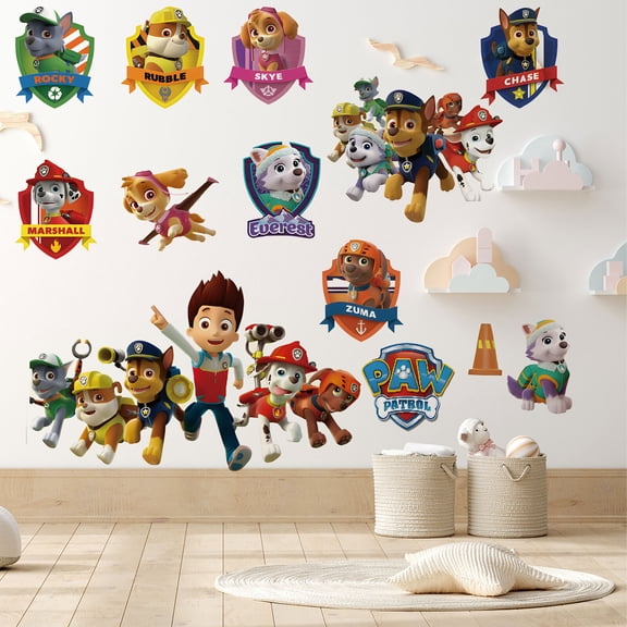14 PCS For Paw Theme For Patrol Wall Stickers,Cartoon Character PVC Removable DIY Wall Decals for Boys Girls Bedroom,Living,Playroom Decor