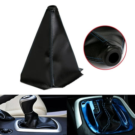 Universal Auto Car Shift Boot Cover Blue Stitch Black PVC Leather Manual
