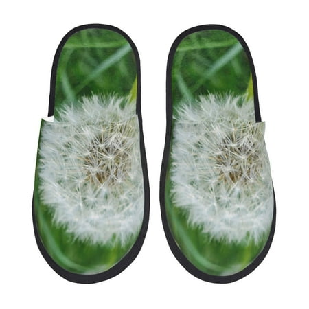 Balery Dandelion Flower In The Meadow Slient Indoor Furry Fleece Comfort House Shoes Soft Non-Slip Home Shoes Cotton slippers House Slippers-- Large