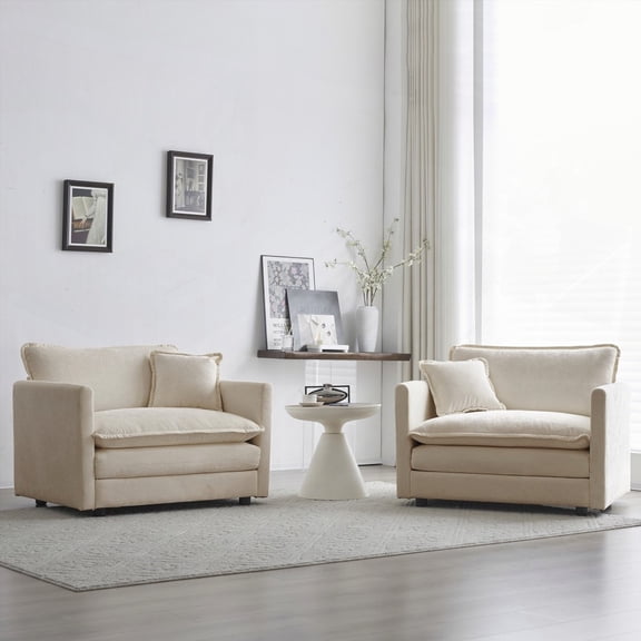 High-end Chenille Accent Chairs Set of 2 for Living Room (Beige, 85×80×75cm)
