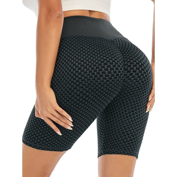 SAYFUT High Waisted Workout Biker Shorts for Women Ruched Butt Lifting Yoga Shorts Tummy Control Leggings