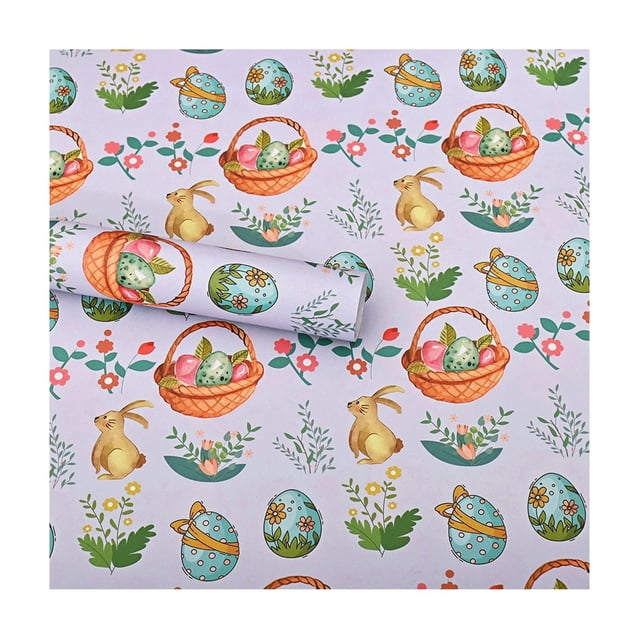 SIYTUAU Decorative Easter Wrapping Paper With Rabbit Egg And Flower Pattern 27.56 By 19.69 Inch Sheet For Gift Packaging Party And Diy Project