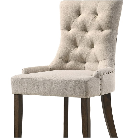 Farren Beige Upholstered Side Chairs Set of 2, Farmhouse Dining Chairs with Tufted Back and Nailhead Trim