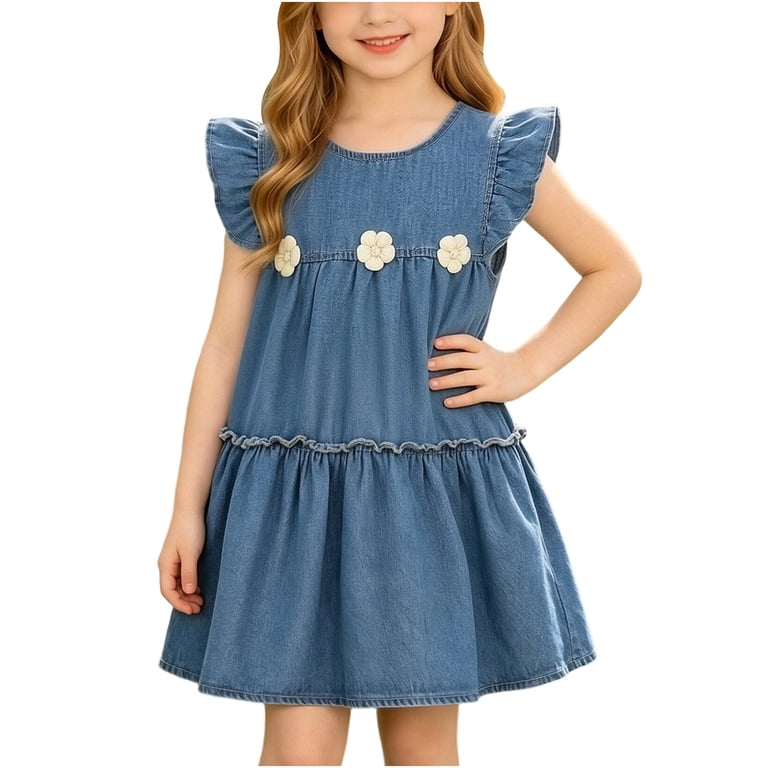 tween denim dress Polka Dot and Bow Print Denim Dress