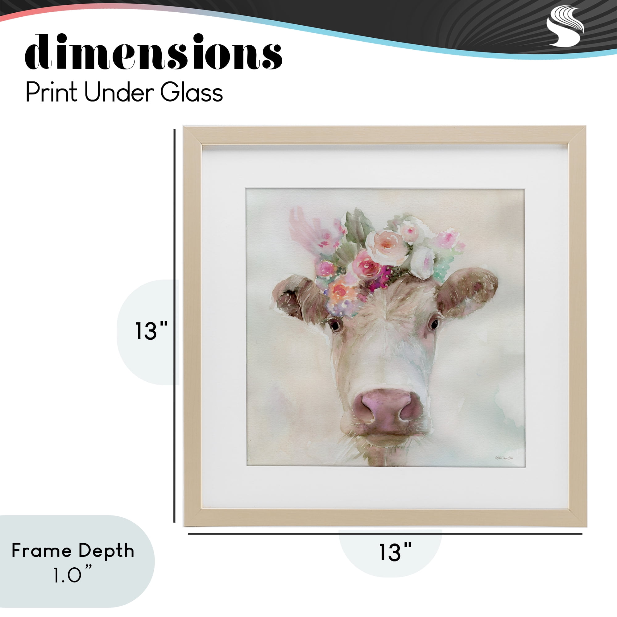 Stupell Industries Betsy Cow with Flowers Birch Framed Print Under Glass, design by Stellar Design Studio