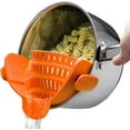 thumbnail image 1 of Colador de silicona con clip para ollas: resistente al calor y ajustable. Colador para verduras, arroz, fideos y pastas, ideal para ollas, sartenes y tazones de todo tipo. Color naranja., 1 of 4