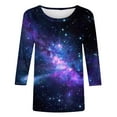 thumbnail image 4 of Royisotas Starry Sky Print Plus Size Tops for Women Casual Summer Three Quarter Sleeve TShirts Loose Crew Neck Shirts Plus Size, 4 of 5