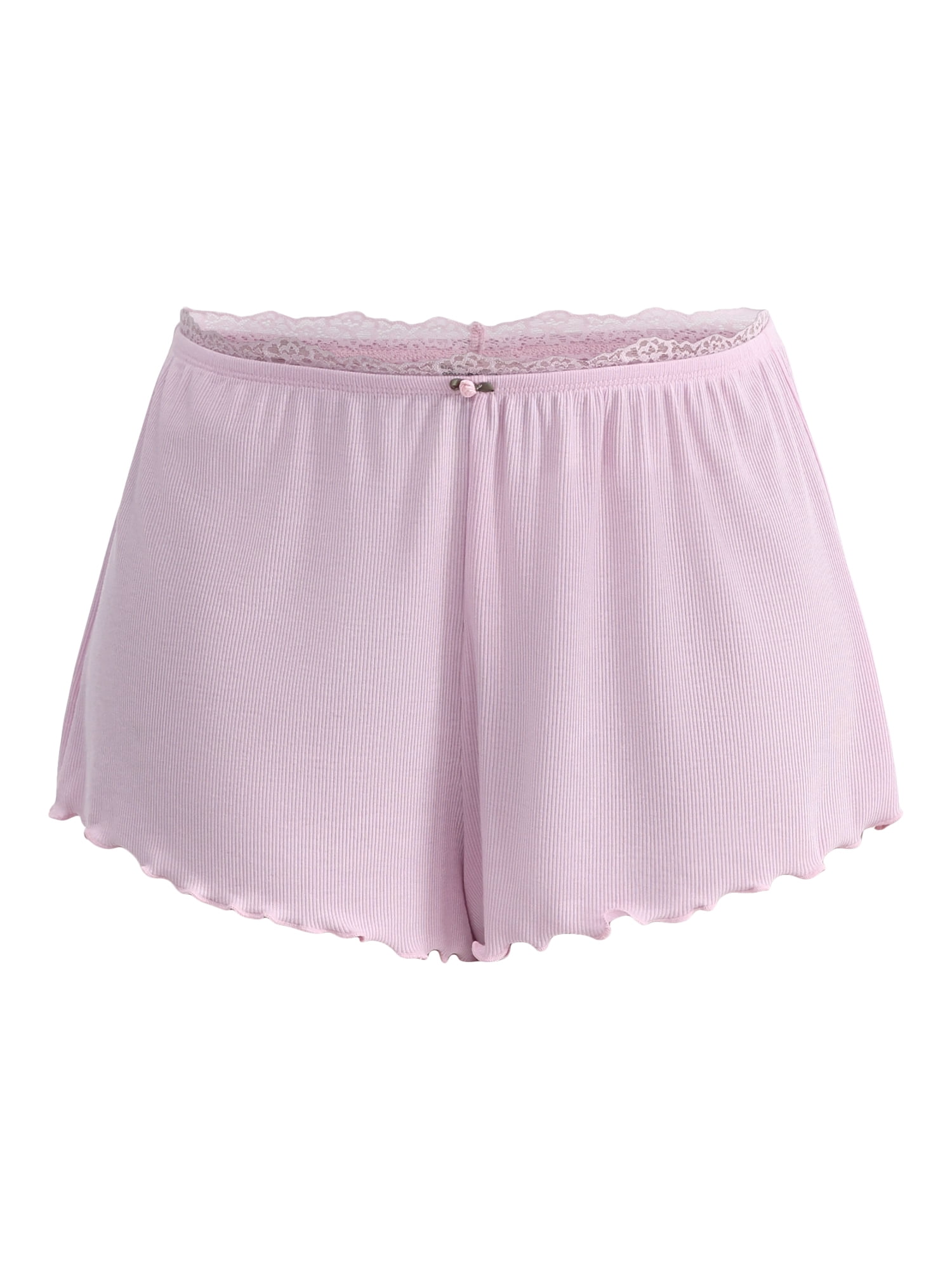 No Boundaries Ribbed Sleep Shorts with Lace Trim, Women's