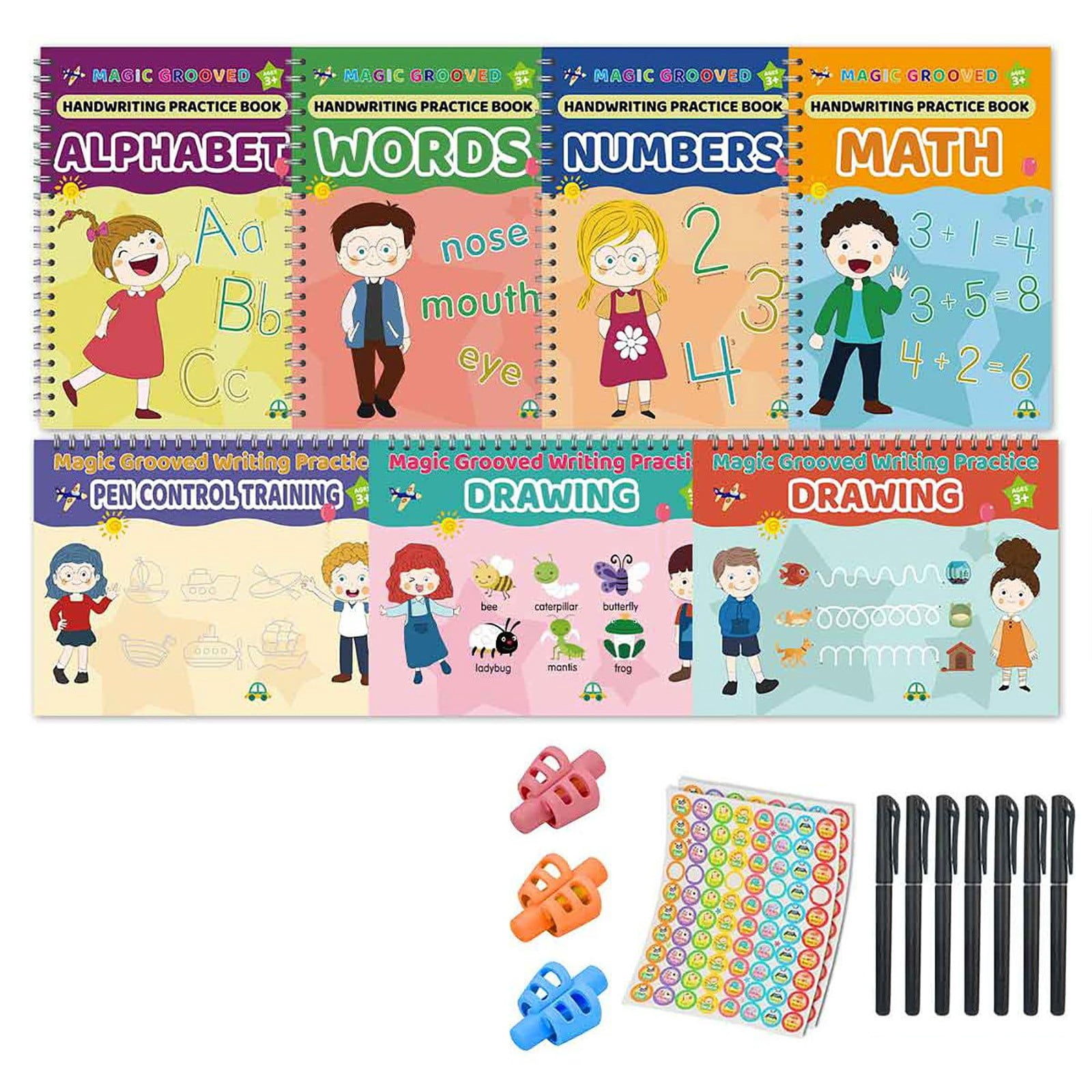 Magic Grooved Writing Practice, Handwriting Practice Copybook, Reusable Tracing Workbooks with Auto-Disappearing Ink, Template Design, Suitable for Learning
