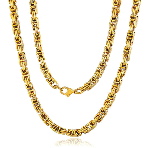 HAMANY Mens Necklace Stainless Steel Byzantine Box Necklace Chain Gold Tone