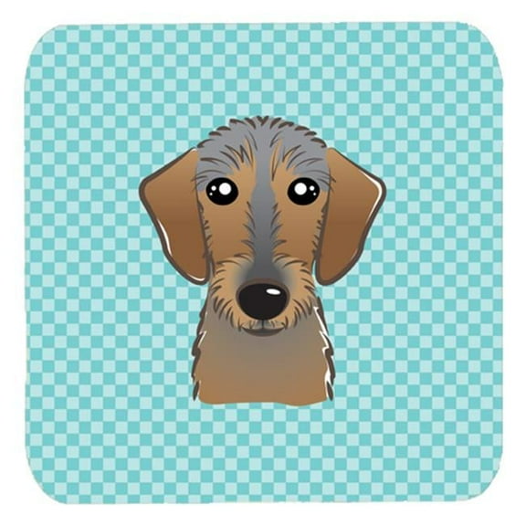 3.5 x 3.5 In. Checkerboard Blue Wirehaired Dachshund Foam Coasters, Set Of 4