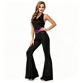 thumbnail image 4 of Women 70s Disco Jumpsuit Costume, Sparkly Halter V‑Neck Bell Bottom Jumpsuit with Pink Sequin Belt, Retro Disco Outfit for Halloween Theme Party Cosplay, 4 of 7