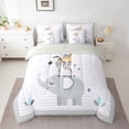 thumbnail image 2 of Feelyou Teens Cartoon Elephant Bedding Comforter Set 7 Pieces, Kawaii Zoo Animal Full Bedding Set, Grey Striped Geometric Reversible Fitted Sheet Flat Sheet, Luxury Bedroom Decor, 2 of 7