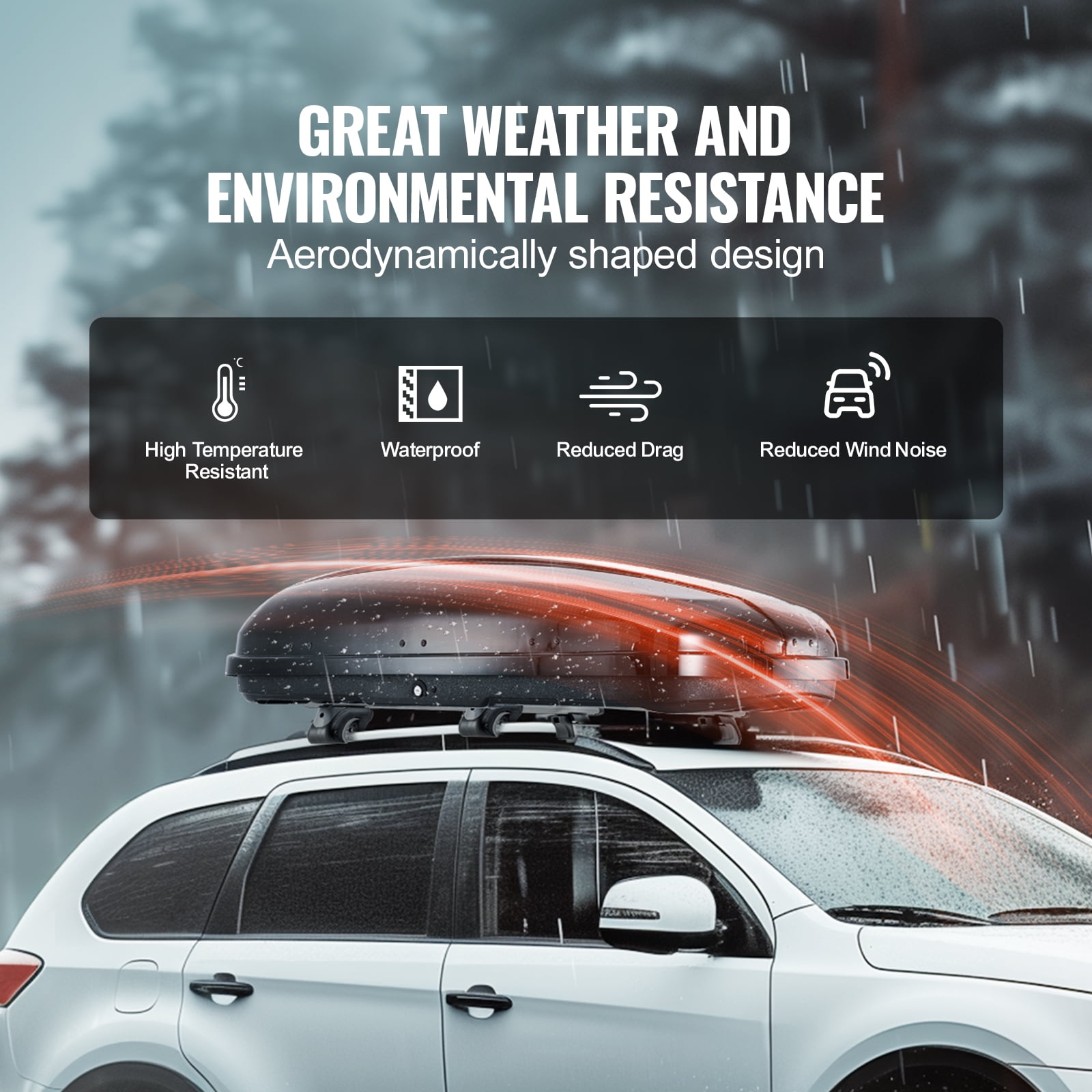 KFFKFF Car Roof Storage Box, 14 Cu Ft Capacity, Durable ABS Material, Dual-Opening System, Includes 2 Strong Straps, Aerodynamically Designed, Fits Most Crossbars, Ideal for Cars, SUVs, Wagons
