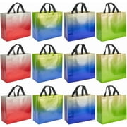 12Pcs 4 Color Gradient Medium Gift Bags Reusable Iridescent Finish Non-Woven Cloth Bags with Handles Party Favor Bag for Wedding Birthday Favor Gifts Goodie Packaging 13.78x12.8inch DIY
