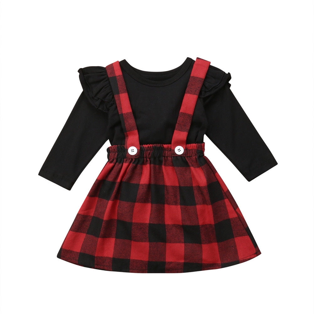 Suspender Plaid Skirt Dress Turkey Overalls Clothes Sets Toddler Baby Girls Thanksgiving Outfits Ruffle Shirt Top