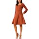 thumbnail image 2 of Vestido casual de longitud a la rodilla con cuello cuadrado y mangas largas de puntos suizos con bolsillos M Caramelo, 2 of 5