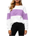 thumbnail image 2 of Josdec Women's Two Tone Color Block Crew Neck Sweatshirt, Drop Shoulder Long Sleeve Loose Pullover, All Season Daily Casual Loungewear Tops, 2 of 9