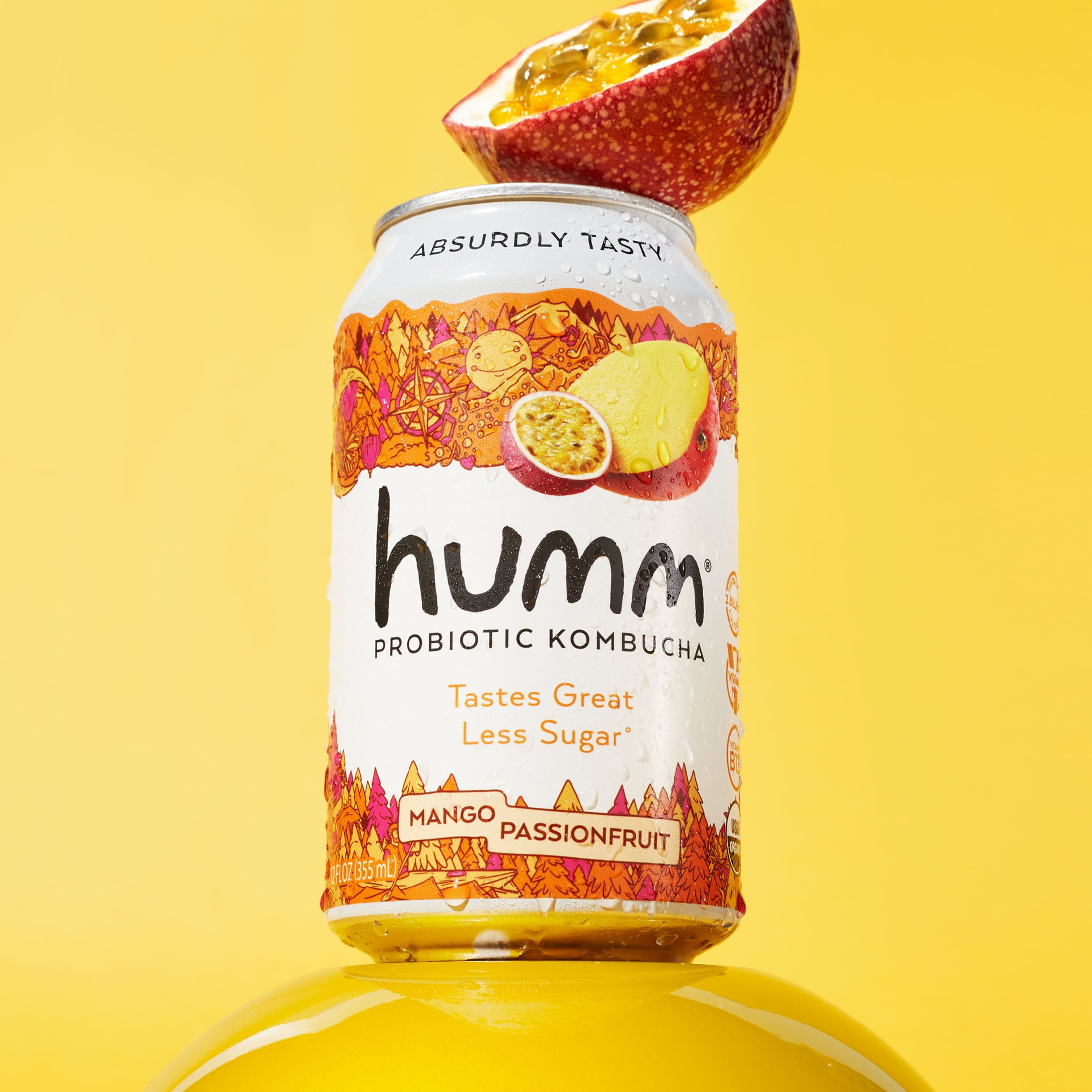 Humm Kombucha Mango Passionfruit - Organic, Vegan & GMO-Free (4 Pack)