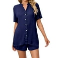 thumbnail image 5 of Hanerdun Women V Neck Pajamas Loungewear Set Female Button Up Pjs Sleepwear Dark Blue S, 5 of 6