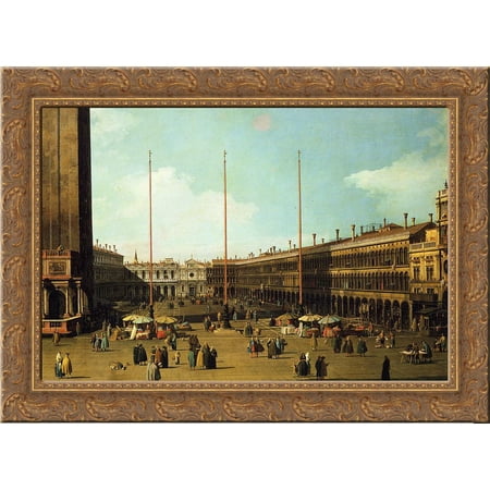 Piazza San Marco, Looking Towards San Geminiano 24x18 Gold Ornate Wood Framed Canvas Art by Canaletto