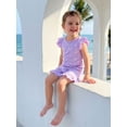thumbnail image 4 of BemeyourBBs Toddler Baby Girl Summer Outfit Bow Print Ruffled Trim Crew Neck Flying Sleeve Shirt Tops and Shorts Set 2Pcs Baby Girl Summer Clothes, 4 of 9