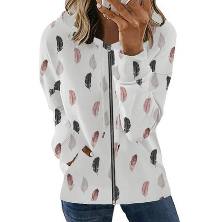 

Zedker Womens Coats And Jackets Winter Fashion Woman Long Sleeve Zipper Open Front Loose Outerwear Printing Blouse Coat Tops Pockets Hooded Blouse Fall Coats For Women