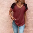 thumbnail image 2 of Camiseta de empalme de botones con cuello en V y manga corta holgada informal de verano para mujer para damas y niñas, 2 of 6
