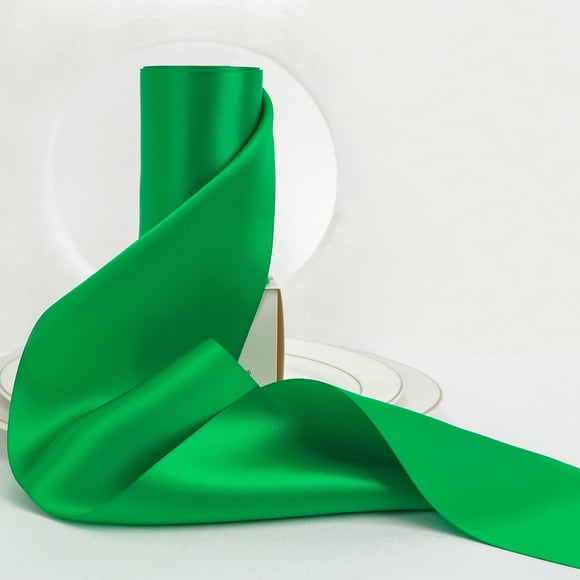Cinta de raso doble faz HUIHUANG verde esmeralda 10 m x 10 cm