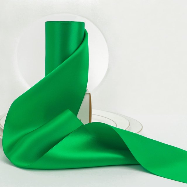 Cinta de raso doble faz HUIHUANG verde esmeralda 10 m x 10 cm
