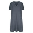 thumbnail image 5 of BLVB Casual Dresses for Women V Neck Plain Loose Summer Short Sleeve T Shirts Dress Short Lounge Dress with Pockets, 5 of 7