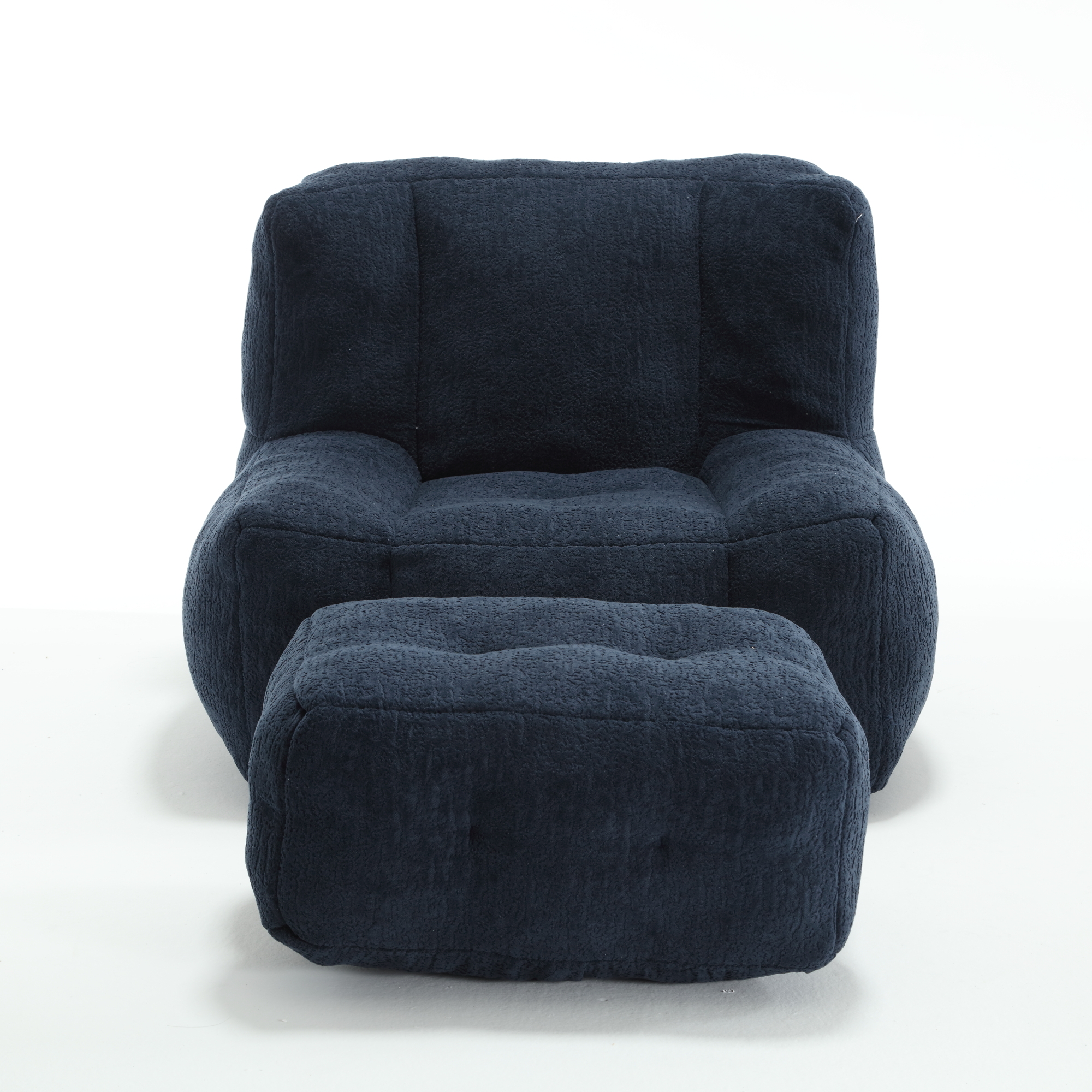 DEALTOPS Fluffy Bean Bag Chair with Ottoman for Adults & Teens, Super Soft Lazy Sofa Chair with Memory Foam for Living Room, Bedroom, Apartment-Blue
