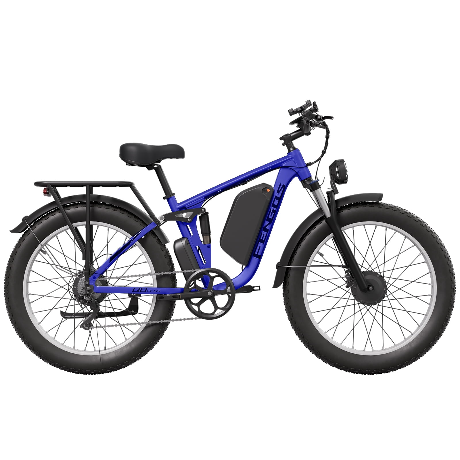 FENGQS Q8PLUS Electric Bike 5000W Dual Motor for Adults, 52V/23Ah Battery, 26"x4" Fat Tire, Hydraulic Disc Brakes, 45MPH Top, 80-100 Miles Range-(Blue) UL 2849