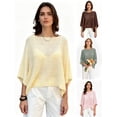 thumbnail image 3 of LMLYSoH Women's Mesh Knit Poncho Tops Fashion Solid Color Batwing Sleeve Boat Neck Cover Ups for Summer Daily Wear, 3 of 9