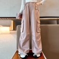 thumbnail image 5 of Lenpel Girls' Cargo Pants Baggy Elastic High Waisted Soft Cotton Wide Leg Pants Trendy Streetwear Trousers with Pockets, 5 of 5