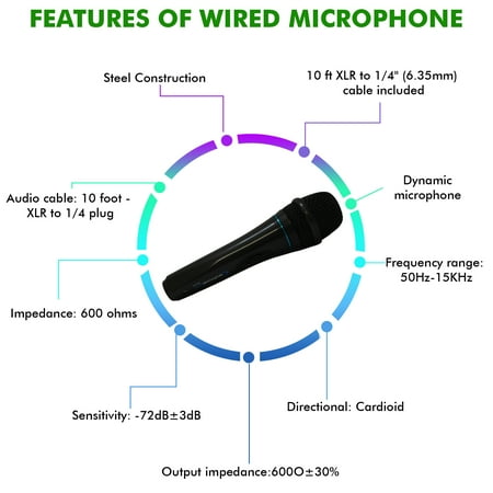 Pair of Professional Portable Microphone with Digital Processing, Steel Construction, Singing Machine,DJ Wired Microphone, 10 Ft Cable Wired Included, XLR to 1/4, for Karaoke, Wedding, Party, Church