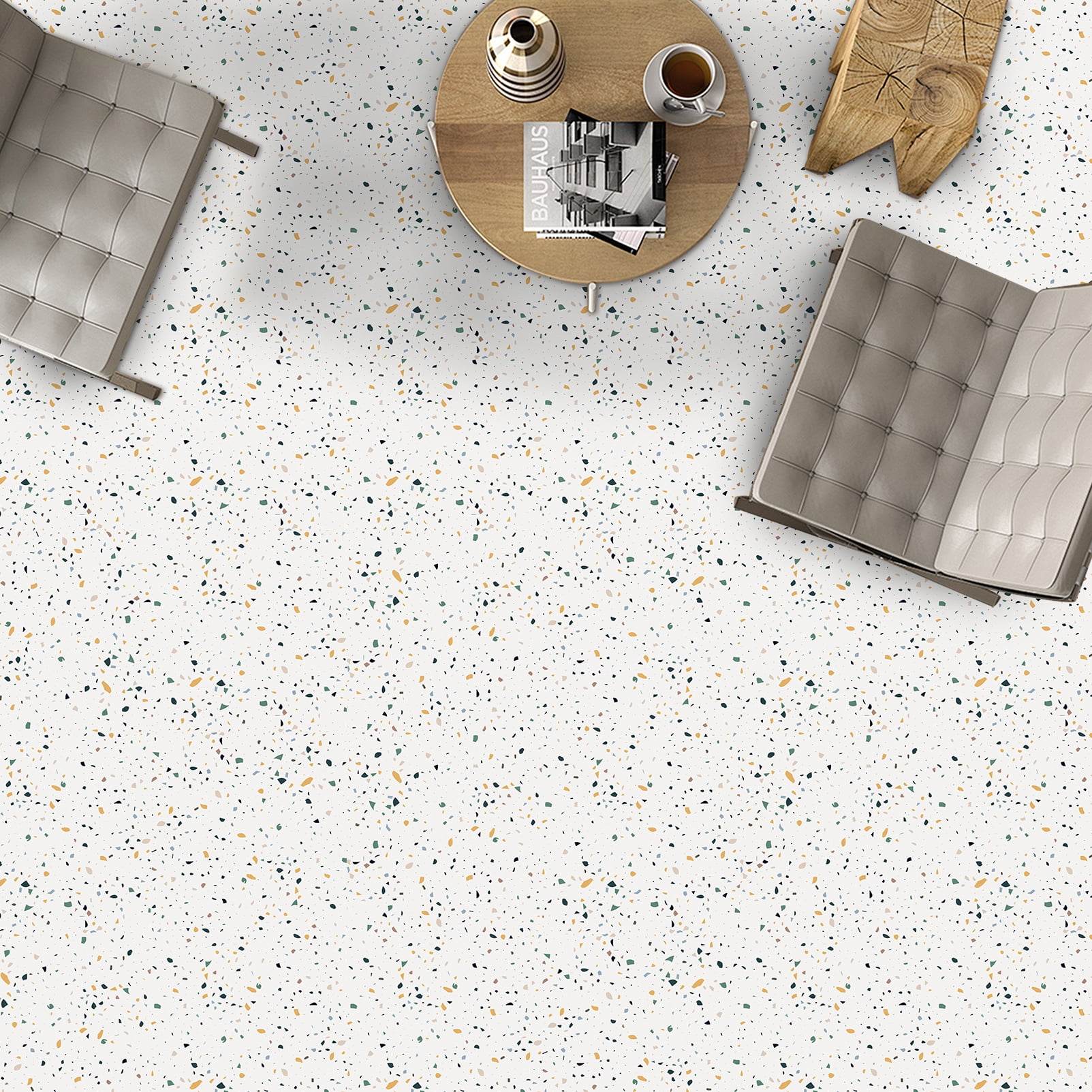 DEWOO Peel and Stick Floor Tile, 10-Sheet 12 x 12in Covers 10 Sq.ft, Waterproof Vinyl Flooring Tiles Self Adhesive for Kitchen, Bathroom & Bedroom - Modern Terrazzo