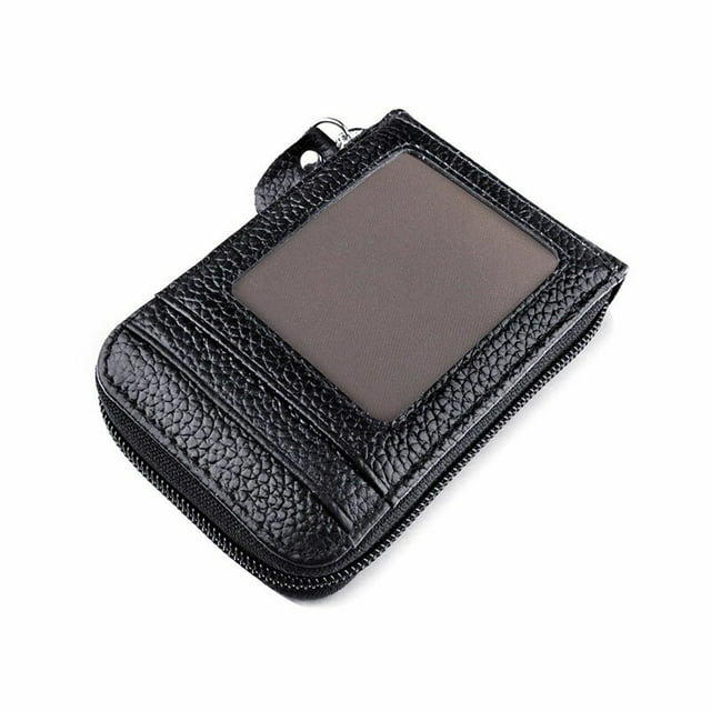 Gupgi Men Card Bag Genuine Leather Solid Color RFID Blocking Zipper Wallet