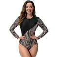 thumbnail image 2 of IBTOM CASTLE Women's One Piece Rash Guard Swimsuit UV Protection Floral Printed Surfing Zipper Swimwear Bathing Suit Beachwear S Black + Leopard, 2 of 7