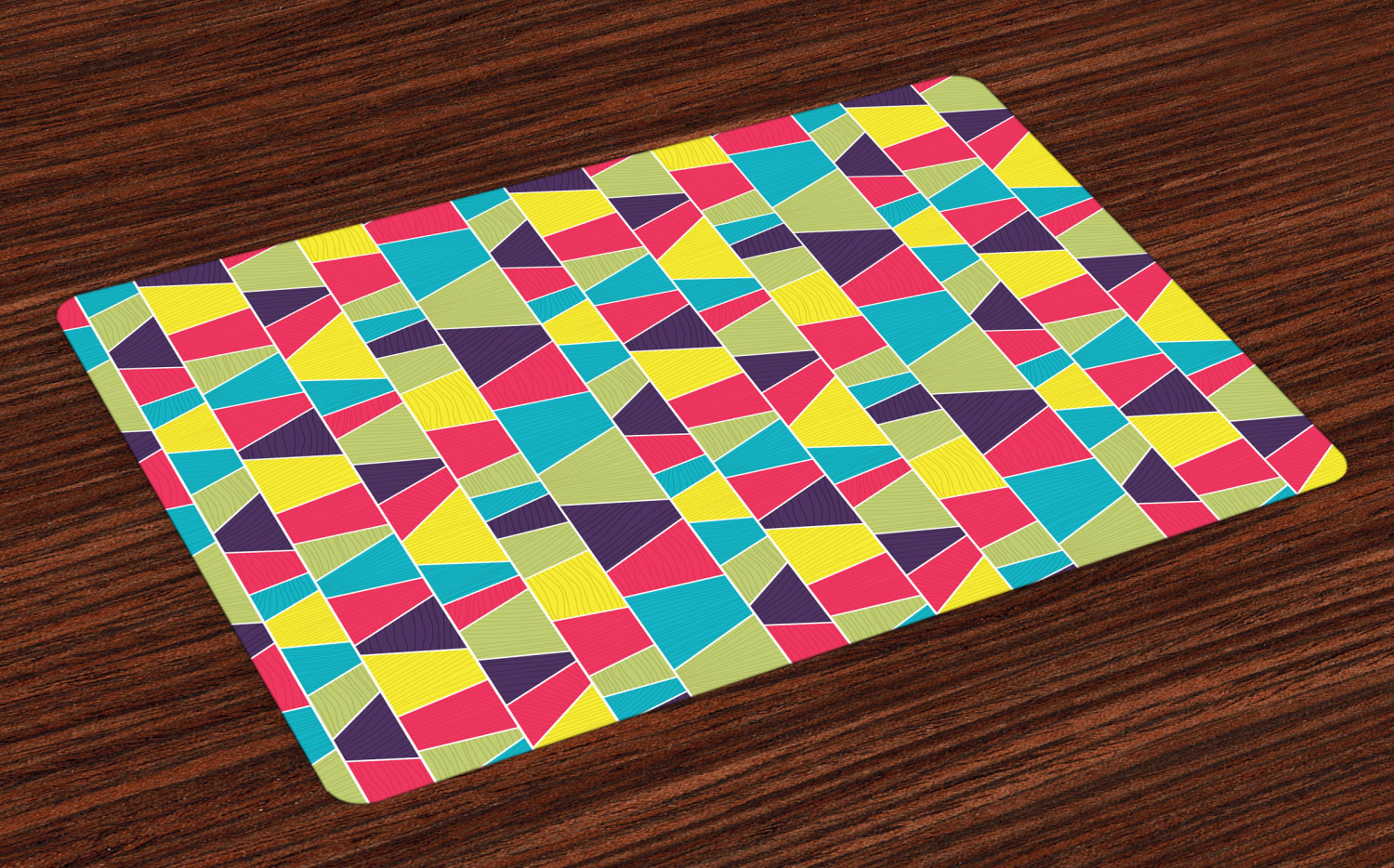 Colorful Placemats Set of 4 Mosaic Pattern with Lines and Hand Drawn