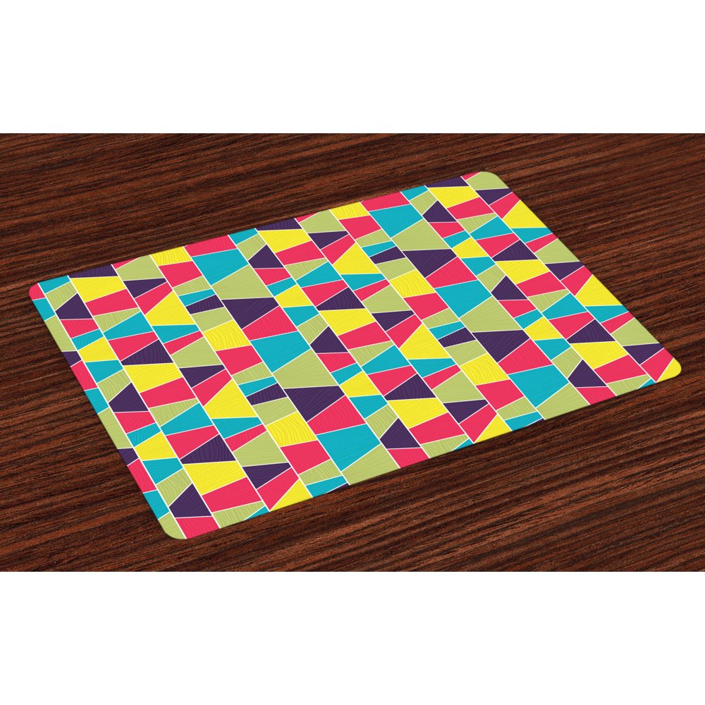 Colorful Placemats Set of 4 Mosaic Pattern with Lines and Hand Drawn
