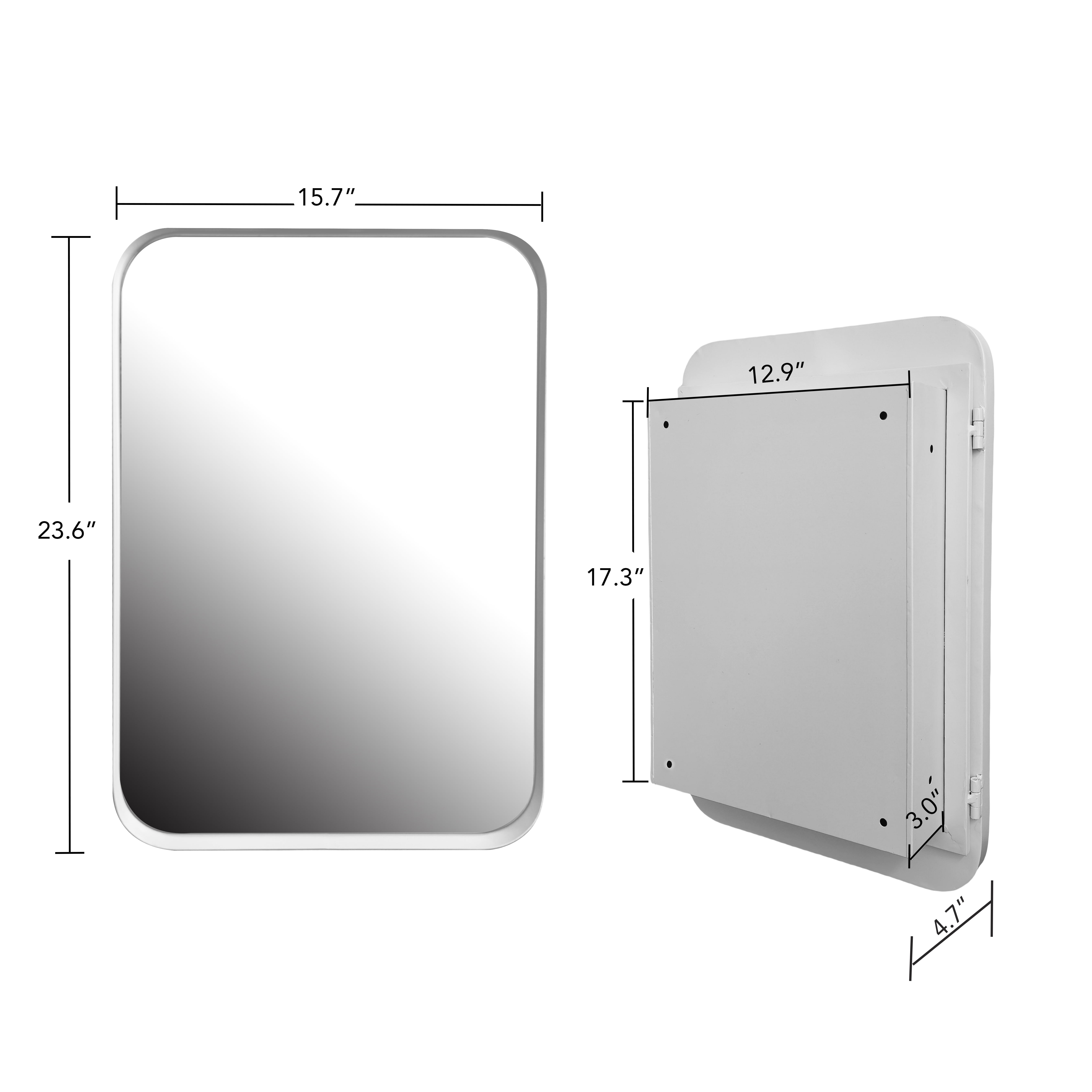 Bathroom Wall Storage Cabinet with Mirror Rectangle Stainless Steel Frame Medicine Cabinet White