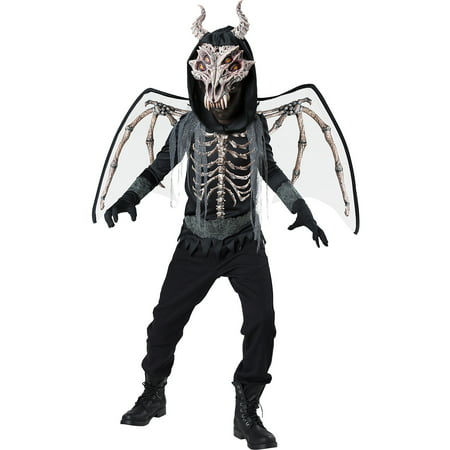Fun World Underworld Skeleton Dragon Costume for Boys, Includes a Shirt, a Hood, a Mask, Wings, and More