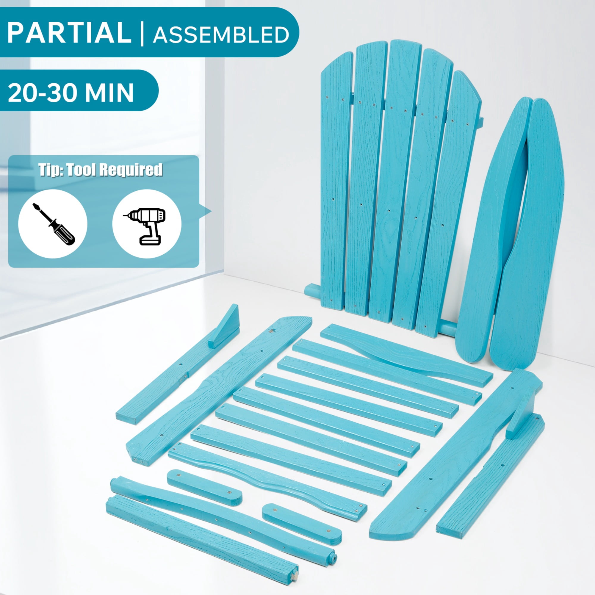 JXXRZ Wooden Folding Adirondack Chairs – Solid Cedar Outdoor Patio Garden Lounge, Light Blue (Set of 2)
