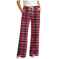thumbnail image 3 of Tqcoqu Women's Plaid Print Wide Leg Pants, Elastic Waist Casual Lounge Sleep Long Trousers, Long Pajama Bottoms with Drawstring and Pockets,Women's S-XXL, 3 of 8