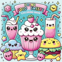 Food Drink and Sweets Coloring Book: Cute and Groovy Kawaii Treats - Featuring Bold and Easy Snacks, Desserts, and Fruit, (Paperback)