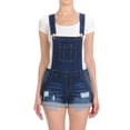 thumbnail image 2 of Women’s Cuffed Distressed Denim Shortalls Overall Shorts, 2 of 5